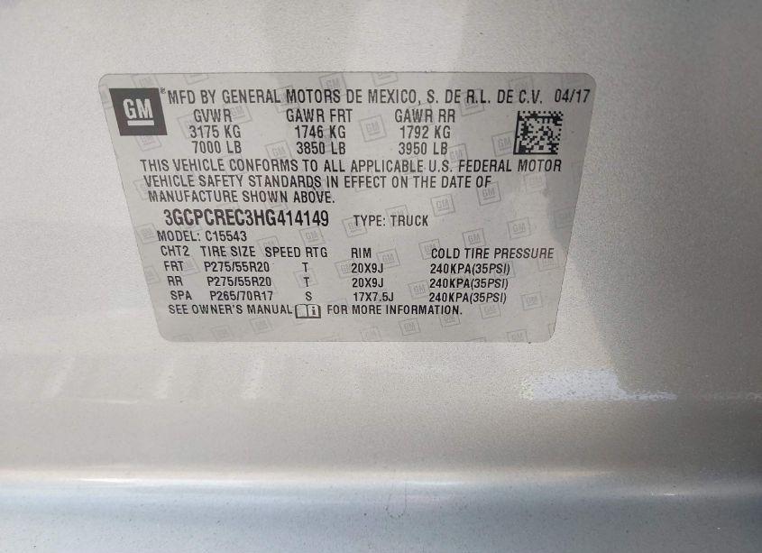 Photo 9 of 2017 Chevrolet Silverado 1500 1LT (VIN 3GCPCREC3HG414149)