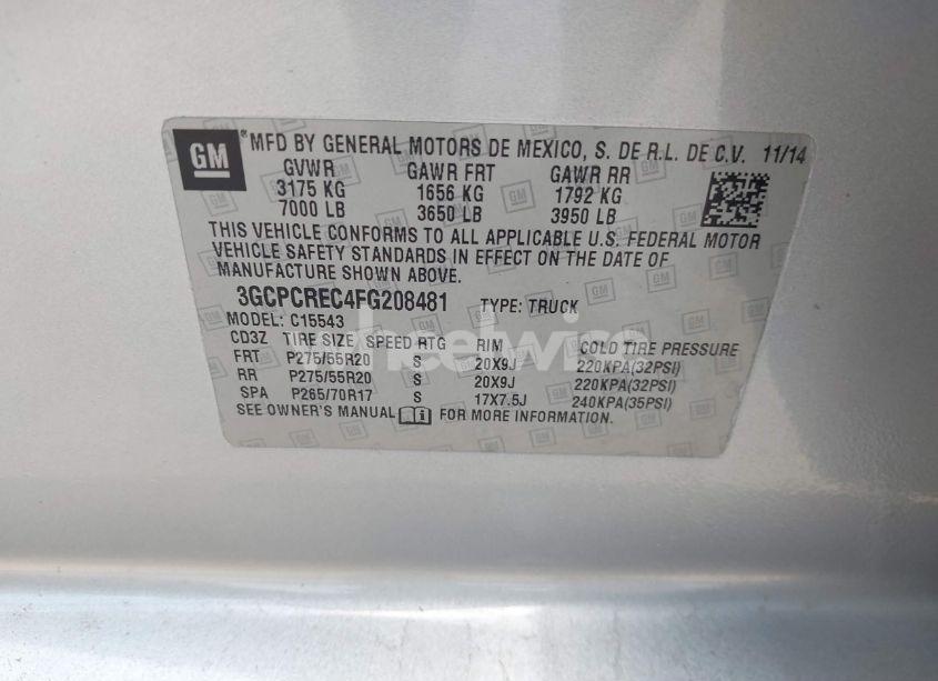 Photo 9 of 2015 Chevrolet Silverado 1500 1LT (VIN 3GCPCREC4FG208481)