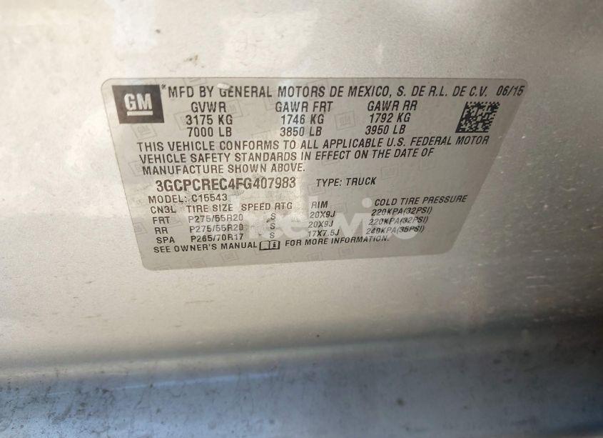 Photo 9 of 2015 Chevrolet Silverado 1500 1LT (VIN 3GCPCREC4FG407983)