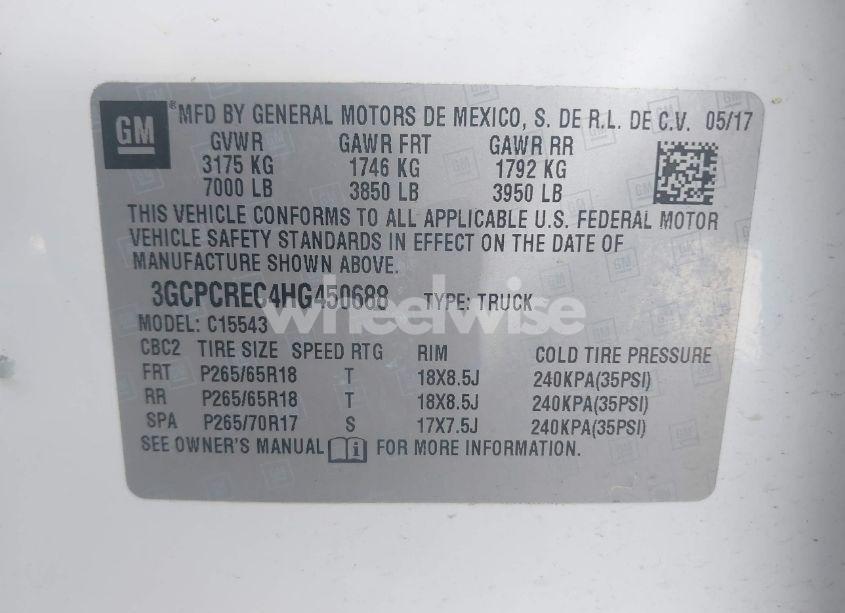 Photo 9 of 2017 Chevrolet Silverado 1500 1LT (VIN 3GCPCREC4HG450688)