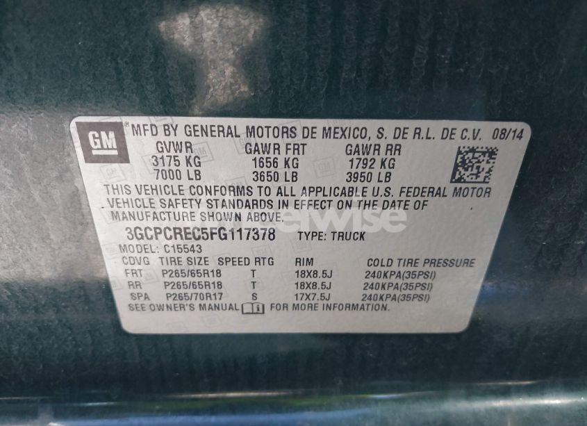 Photo 9 of 2015 Chevrolet Silverado 1500 2LT (VIN 3GCPCREC5FG117378)