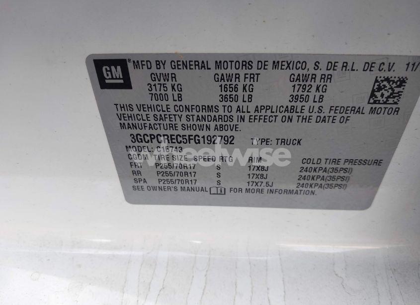 Photo 9 of 2015 Chevrolet Silverado 1500 1LT (VIN 3GCPCREC5FG192792)