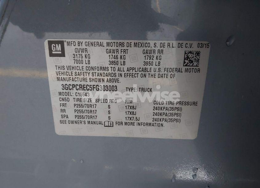 Photo 9 of 2015 Chevrolet Silverado 1500 1LT (VIN 3GCPCREC5FG303003)