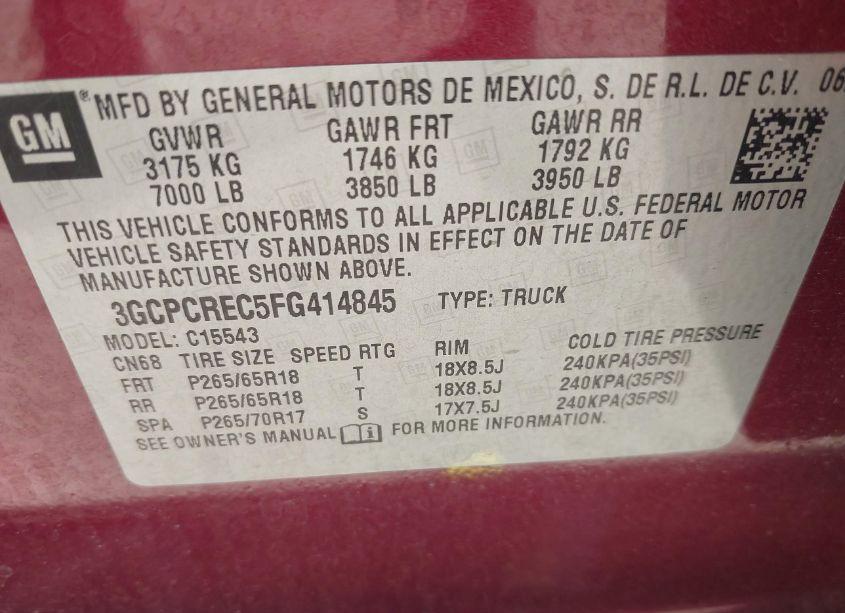 Photo 9 of 2015 Chevrolet Silverado 1500 1LT (VIN 3GCPCREC5FG414845)