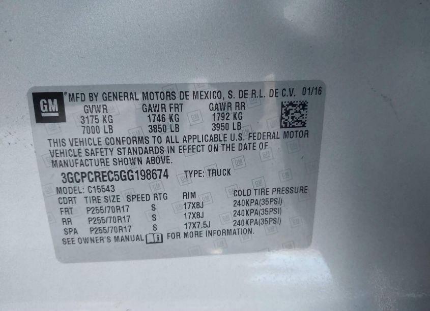 Photo 9 of 2016 Chevrolet Silverado 1500 1LT (VIN 3GCPCREC5GG198674)