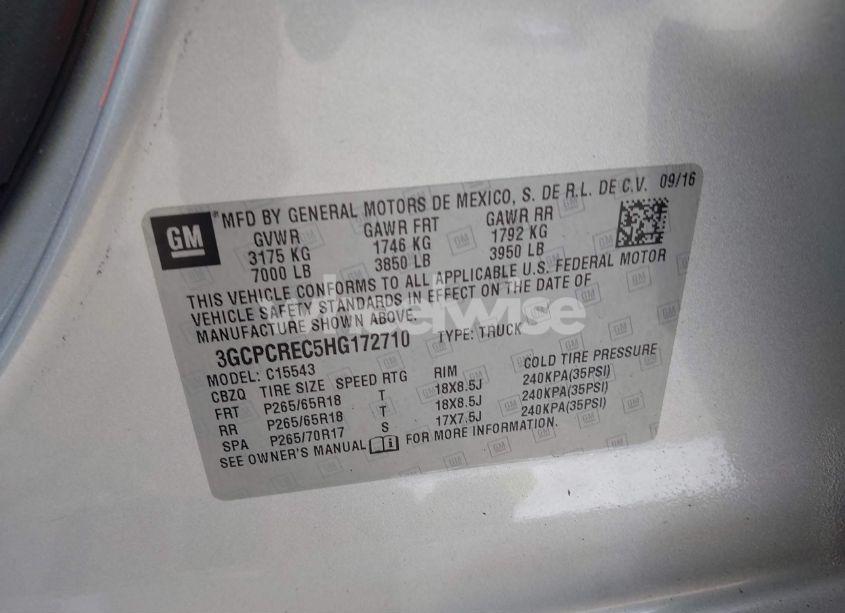 Photo 9 of 2017 Chevrolet Silverado 1500 1LT (VIN 3GCPCREC5HG172710)