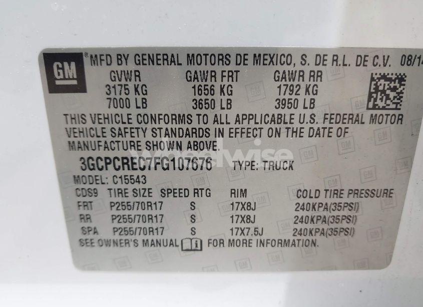 Photo 9 of 2015 Chevrolet Silverado 1500 1LT (VIN 3GCPCREC7FG107676)