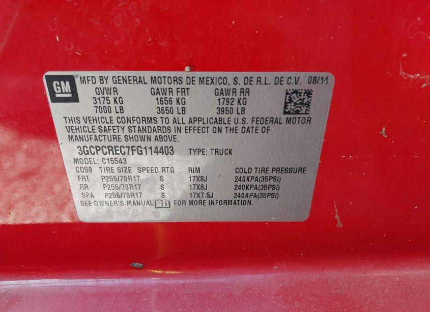 Photo 9 of 2015 Chevrolet Silverado 1500 LT (VIN 3GCPCREC7FG114403)