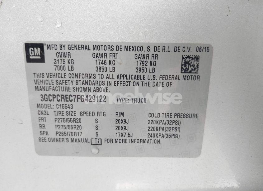 Photo 9 of 2015 Chevrolet Silverado 1500 1LT (VIN 3GCPCREC7FG429122)