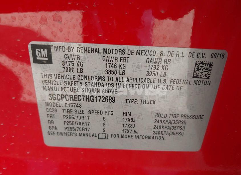 Photo 9 of 2017 Chevrolet Silverado 1500 1LT (VIN 3GCPCREC7HG172689)