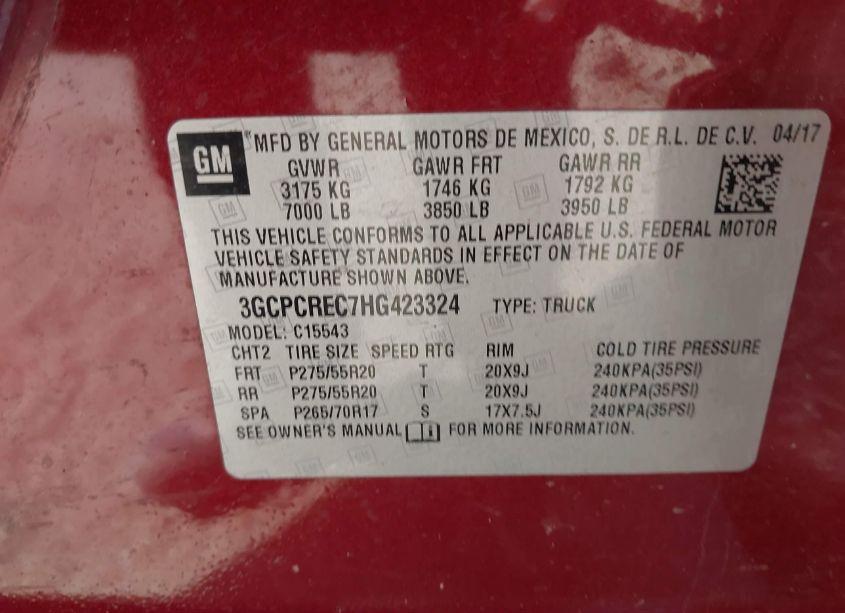 Photo 9 of 2017 Chevrolet Silverado 1500 1LT (VIN 3GCPCREC7HG423324)