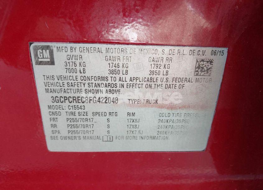 Photo 9 of 2015 Chevrolet Silverado 1500 1LT (VIN 3GCPCREC8FG422048)