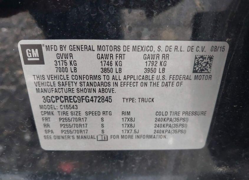 Photo 9 of 2015 Chevrolet Silverado 1500 1LT (VIN 3GCPCREC9FG472845)