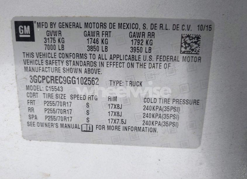 Photo 9 of 2016 Chevrolet Silverado 1500 1LT (VIN 3GCPCREC9GG102562)