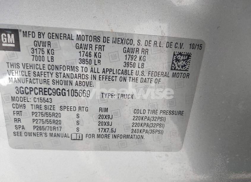 Photo 9 of 2016 Chevrolet Silverado 1500 1LT (VIN 3GCPCREC9GG105669)