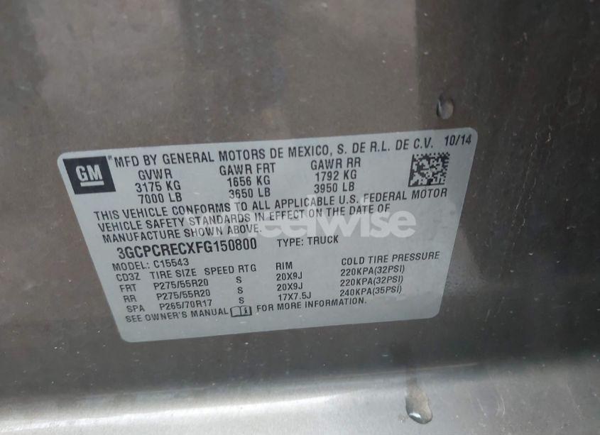 Photo 9 of 2015 Chevrolet Silverado 1500 1LT (VIN 3GCPCRECXFG150800)