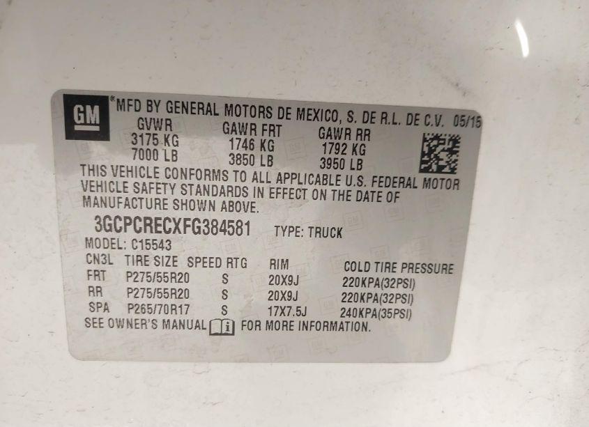 Photo 9 of 2015 Chevrolet Silverado 1500 LT (VIN 3GCPCRECXFG384581)