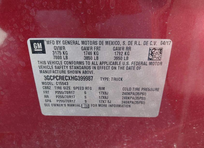 Photo 9 of 2017 Chevrolet Silverado 1500 1LT (VIN 3GCPCRECXHG399987)