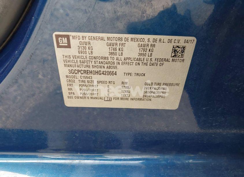 Photo 9 of 2017 Chevrolet Silverado 1500 1LT (VIN 3GCPCREH0HG420664)