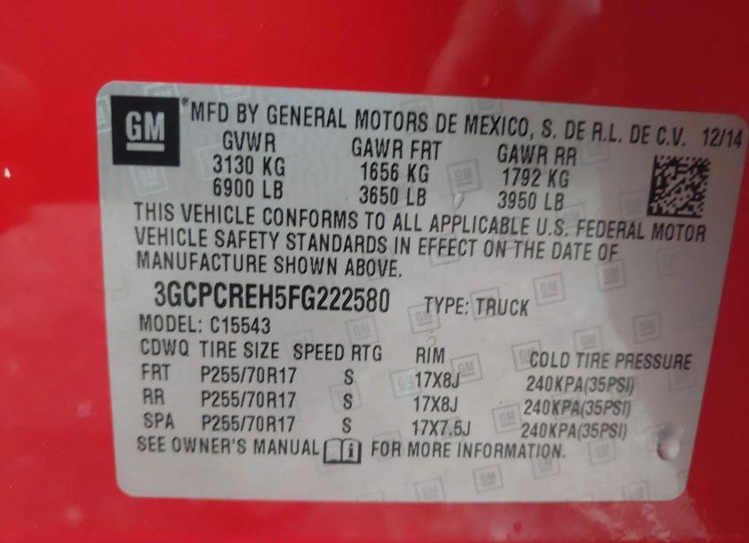 Photo 9 of 2015 Chevrolet Silverado 1500 LT (VIN 3GCPCREH5FG222580)