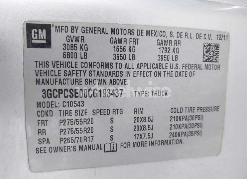 Photo 9 of 2012 Chevrolet Silverado 1500 LT (VIN 3GCPCSE00CG193437)