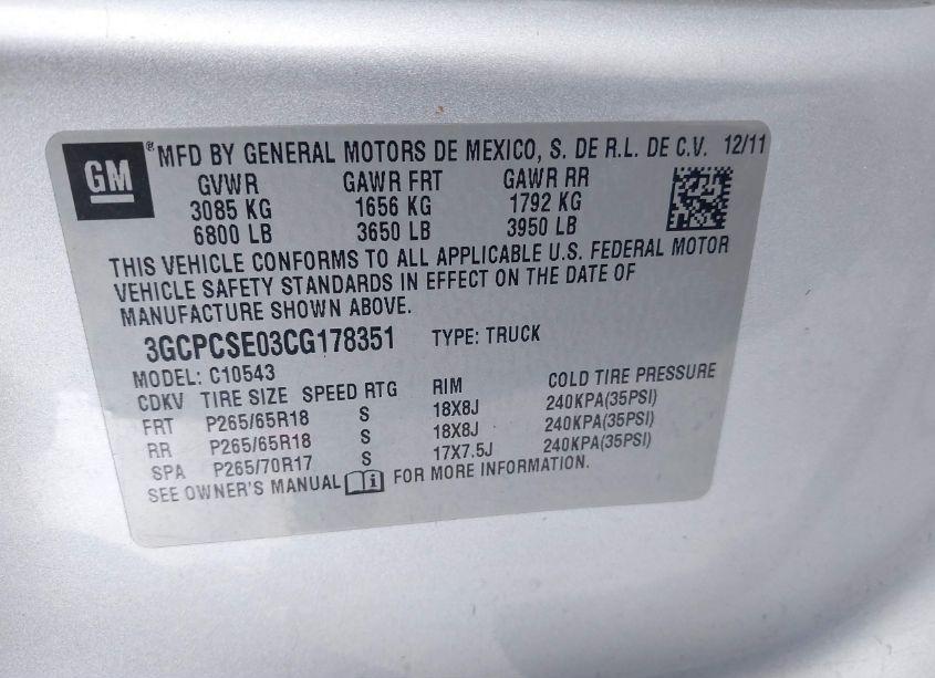 Photo 9 of 2012 Chevrolet Silverado 1500 LT (VIN 3GCPCSE03CG178351)