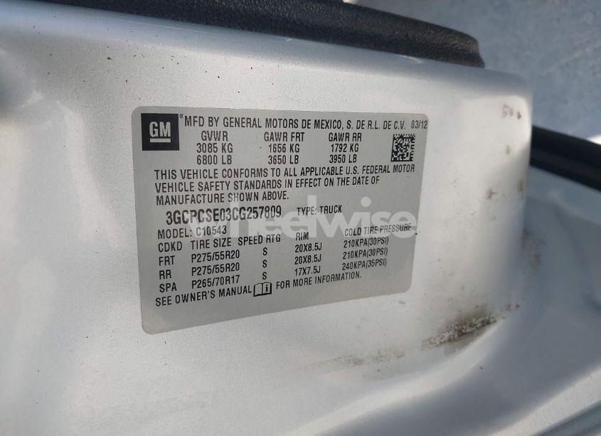 Photo 9 of 2012 Chevrolet Silverado 1500 LT (VIN 3GCPCSE03CG257809)