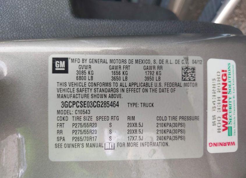 Photo 9 of 2012 Chevrolet Silverado 1500 LT (VIN 3GCPCSE03CG285464)