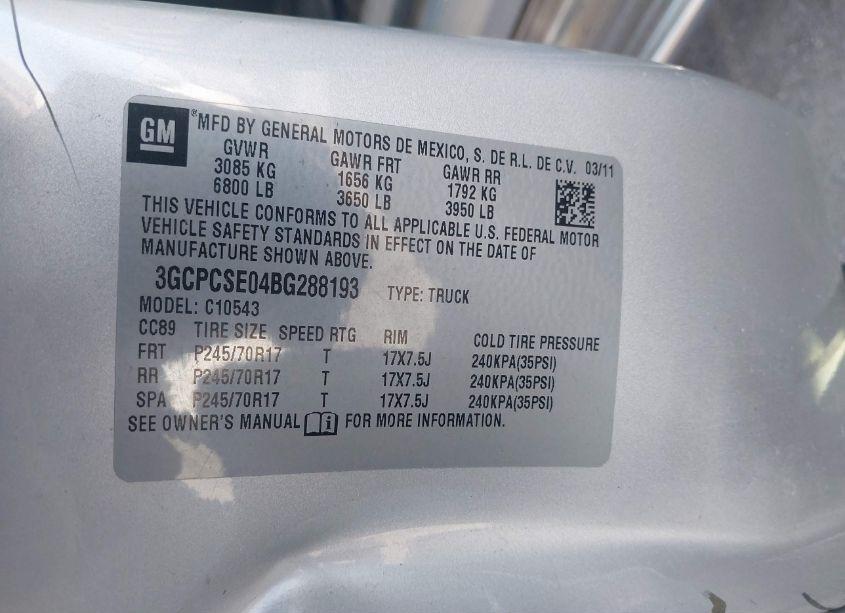 Photo 9 of 2011 Chevrolet Silverado 1500 LT (VIN 3GCPCSE04BG288193)