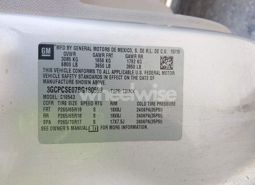 Photo 9 of 2011 Chevrolet Silverado 1500 LT (VIN 3GCPCSE07BG180599)