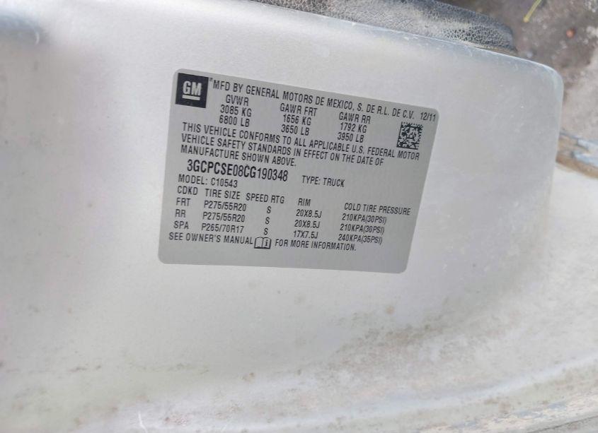 Photo 9 of 2012 Chevrolet Silverado 1500 LT (VIN 3GCPCSE08CG190348)