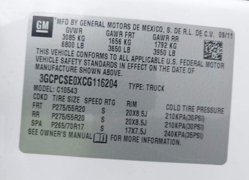 Photo 9 of 2012 Chevrolet Silverado 1500 LT (VIN 3GCPCSE0XCG116204)