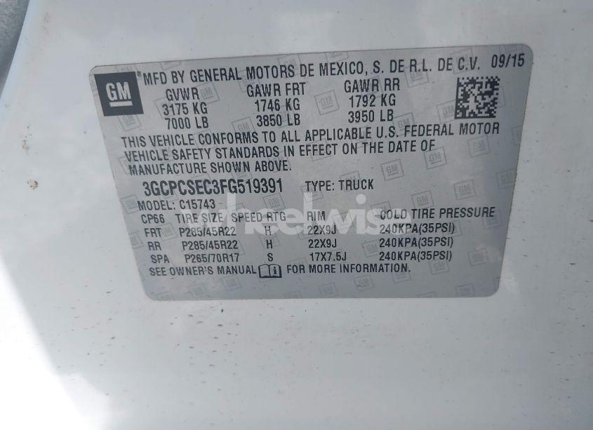 Photo 9 of 2015 Chevrolet Silverado 1500 1LZ (VIN 3GCPCSEC3FG519391)