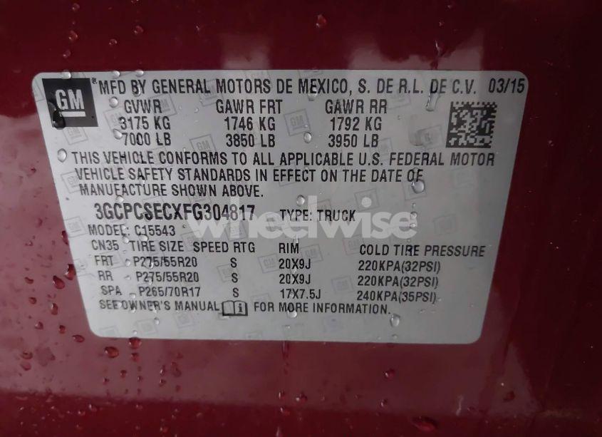 Photo 9 of 2015 Chevrolet Silverado 1500 1LZ (VIN 3GCPCSECXFG304817)