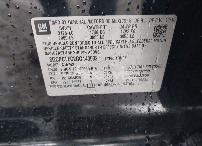 Photo 9 of 2016 Chevrolet Silverado 1500 HIGH COUNTRY (VIN 3GCPCTEC2GG149932)