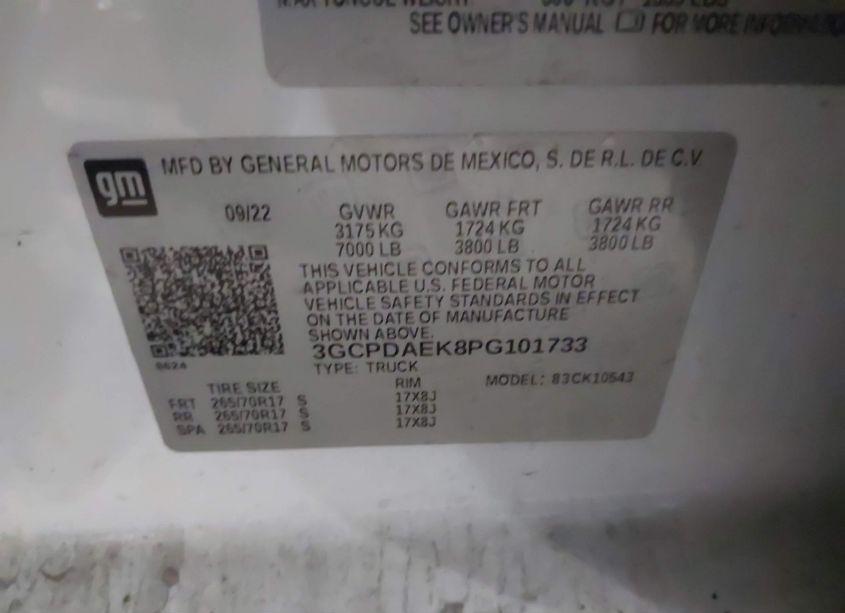 Photo 9 of 2023 Chevrolet Silverado 1500 4WD SHORT BED WT (VIN 3GCPDAEK8PG101733)