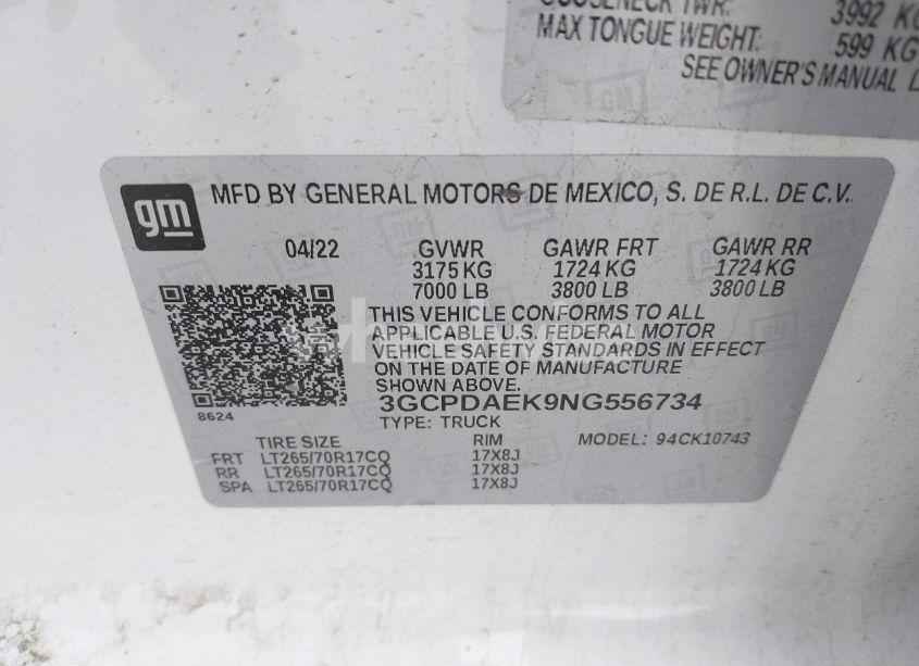 Photo 9 of 2022 Chevrolet Silverado 1500 4WD STANDARD BED WT (VIN 3GCPDAEK9NG556734)