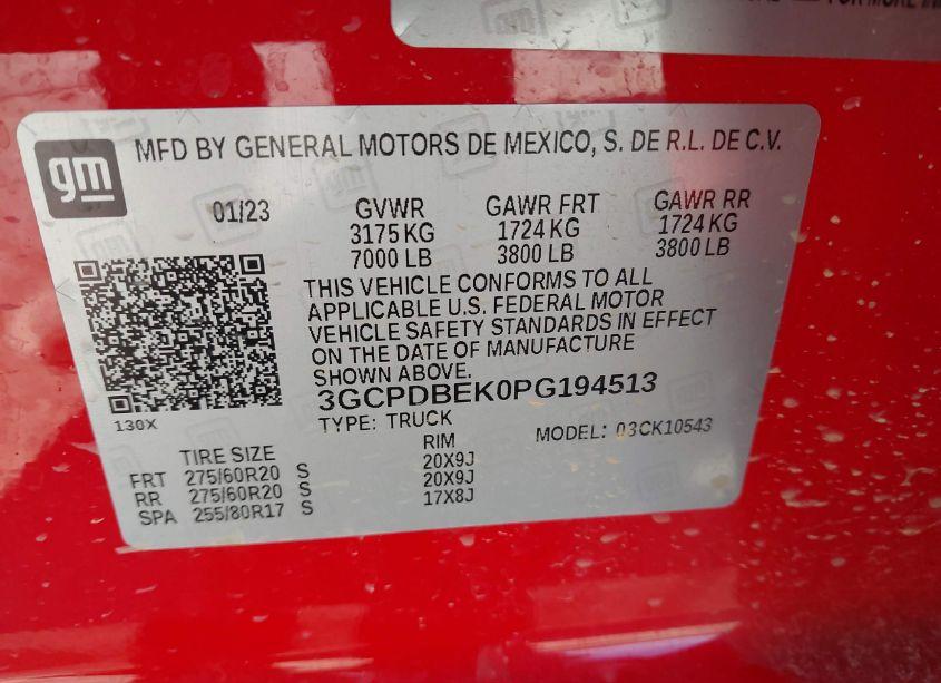 Photo 9 of 2023 Chevrolet Silverado 1500 4WD SHORT BED CUSTOM (VIN 3GCPDBEK0PG194513)