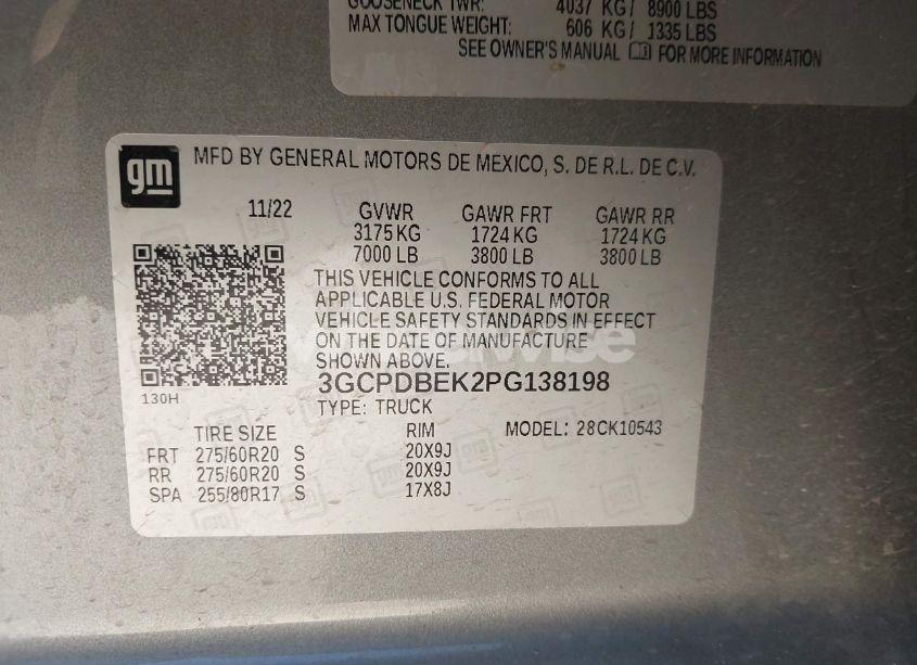 Photo 9 of 2023 Chevrolet Silverado 1500 4WD SHORT BED CUSTOM (VIN 3GCPDBEK2PG138198)