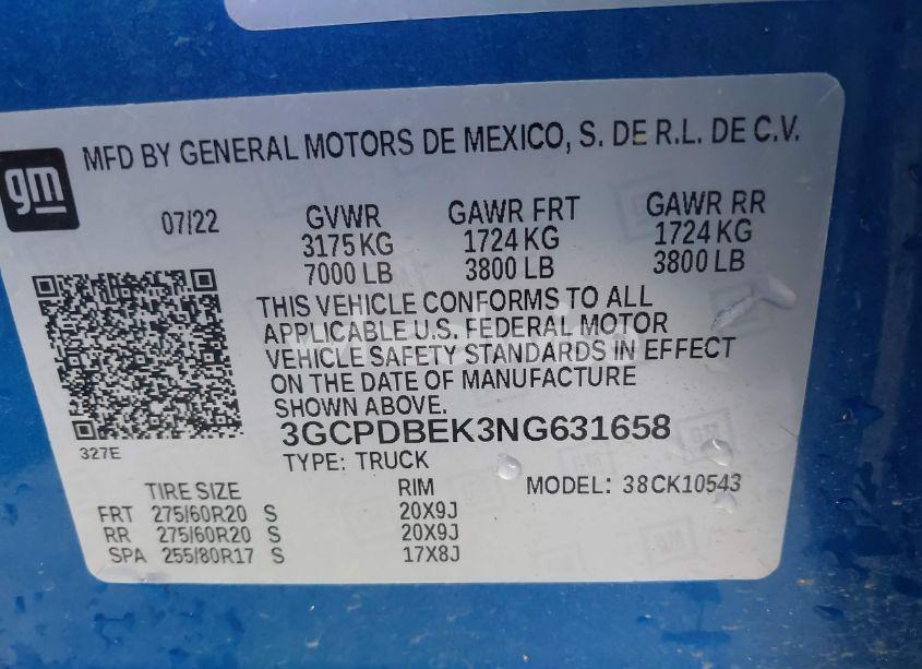 Photo 9 of 2022 Chevrolet Silverado 1500 4WD SHORT BED CUSTOM (VIN 3GCPDBEK3NG631658)