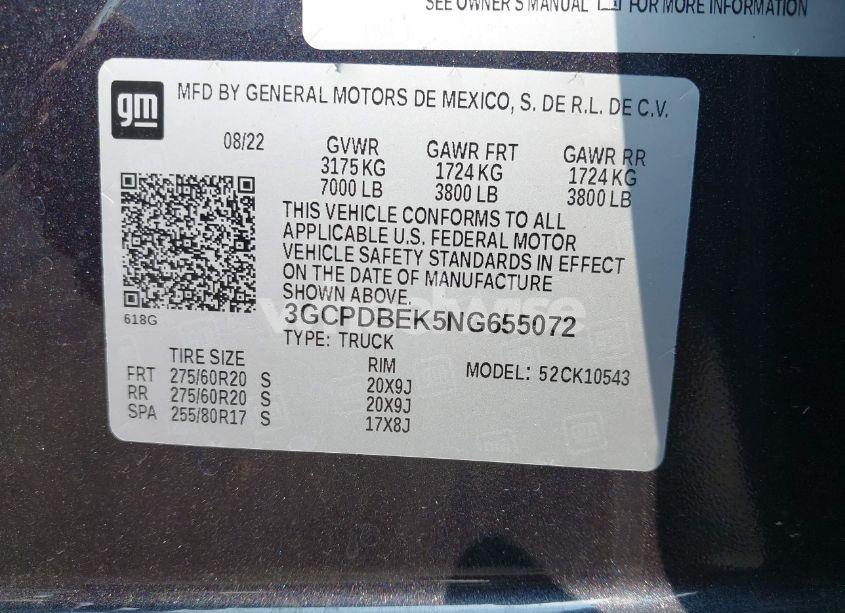 Photo 9 of 2022 Chevrolet Silverado 1500 4WD SHORT BED CUSTOM (VIN 3GCPDBEK5NG655072)