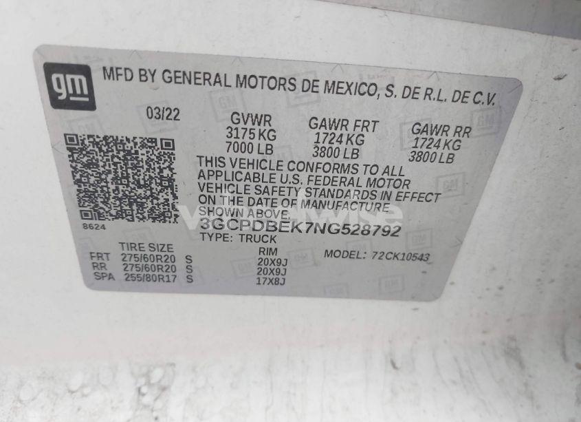 Photo 9 of 2022 Chevrolet Silverado 1500 4WD SHORT BED CUSTOM (VIN 3GCPDBEK7NG528792)