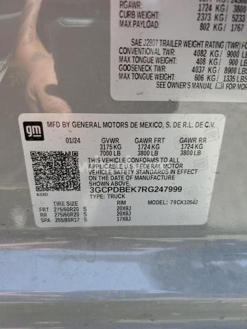 2024 CHEVROLET SILVERADO K1500 CUSTOM (VIN 3GCPDBEK7RG247999) main photo