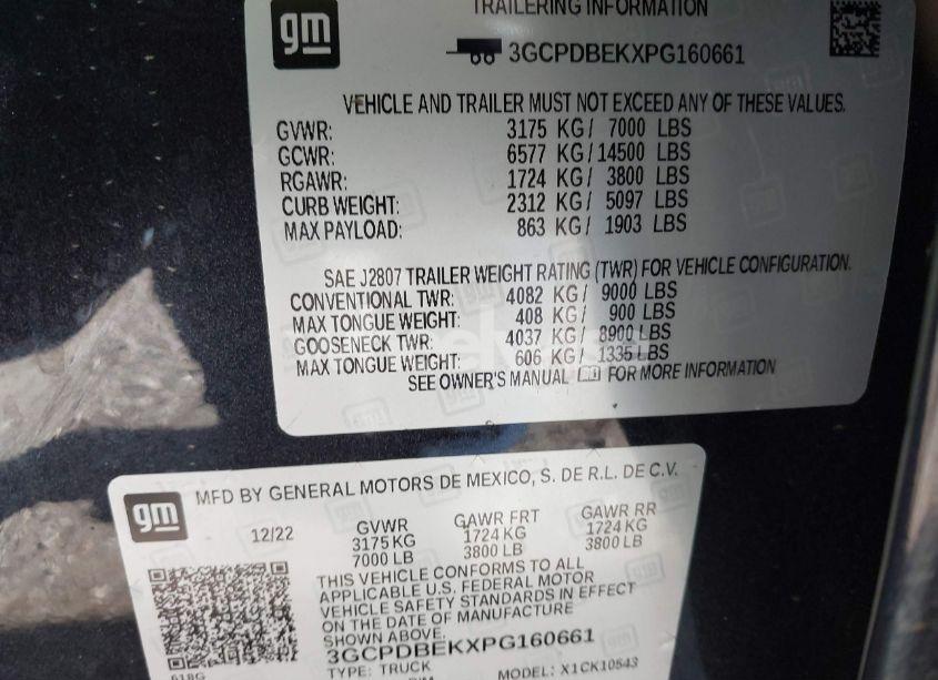 Photo 9 of 2023 Chevrolet Silverado K1500 CUSTOM (VIN 3GCPDBEKXPG160661)