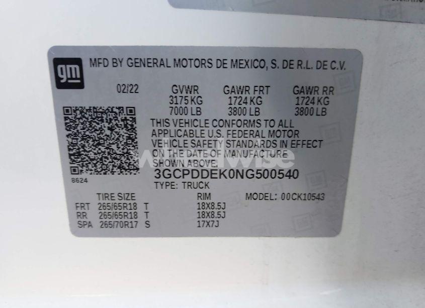 Photo 9 of 2022 Chevrolet Silverado 1500 4WD STANDARD BED LT (VIN 3GCPDDEK0NG500540)