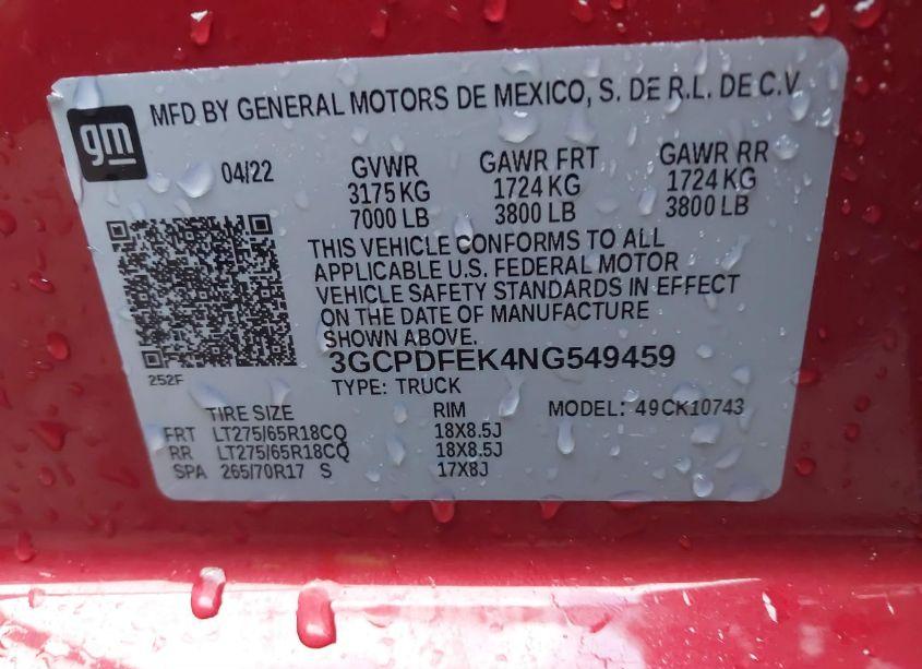 Photo 9 of 2022 Chevrolet Silverado 1500 4WD STANDARD BED LT TRAIL BOSS (VIN 3GCPDFEK4NG549459)