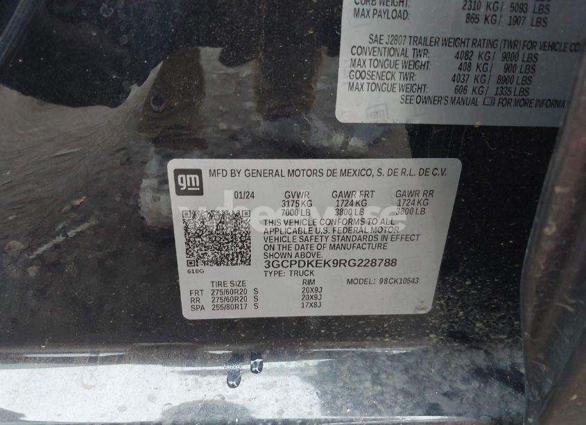 Photo 9 of 2024 Chevrolet Silverado 1500 4WD SHORT BED LT WITH 2FL (VIN 3GCPDKEK9RG228788)