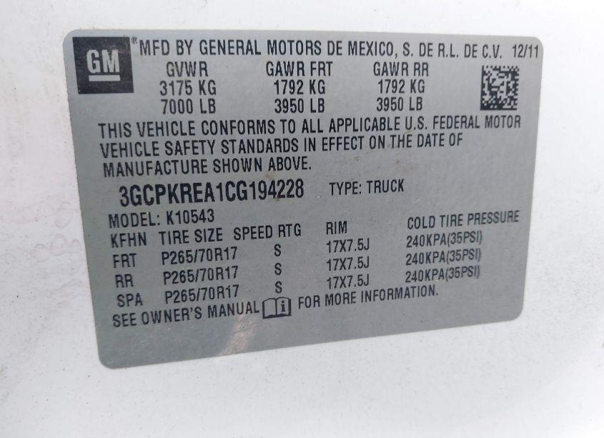 Photo 9 of 2012 Chevrolet Silverado 1500 LS (VIN 3GCPKREA1CG194228)