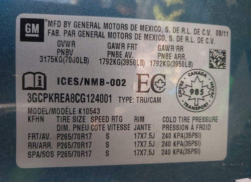 Photo 9 of 2012 Chevrolet Silverado 1500 LS (VIN 3GCPKREA8CG124001)