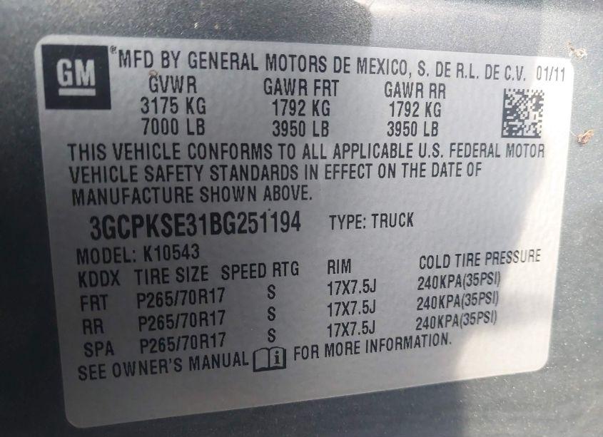 Photo 9 of 2011 Chevrolet Silverado 1500 LT (VIN 3GCPKSE31BG251194)